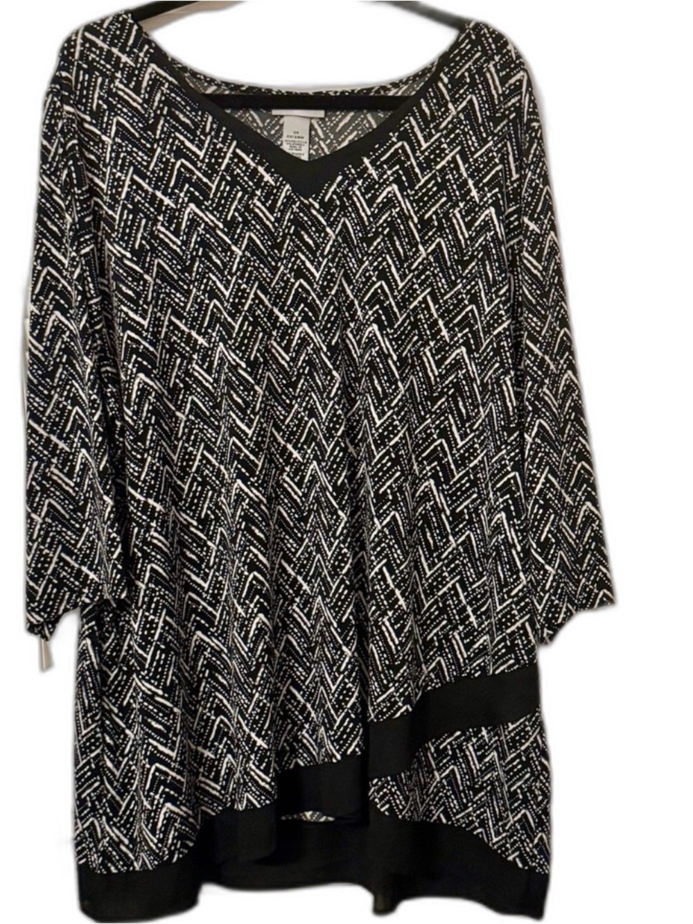 Catherines Black & White Tunic 3/4 Sleeve Geometric Blouse 2xl Office Top